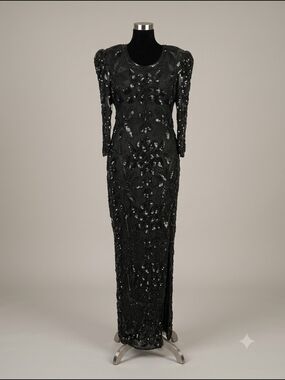 ​Vintage Jasdee New York Beaded Sequin Maxi Gown Dress Black M